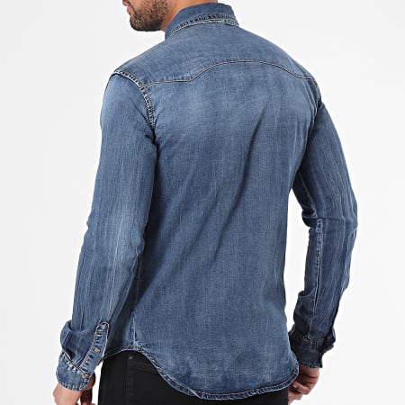 Frilivin - Camicia di jeans a maniche lunghe in denim blu