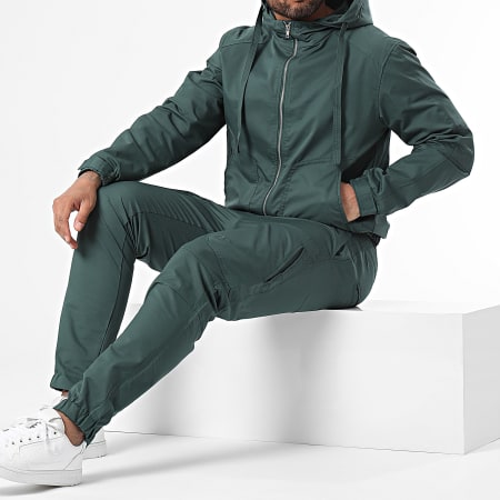 Frilivin - Set giacca e pantaloni cargo con cappuccio verde scuro
