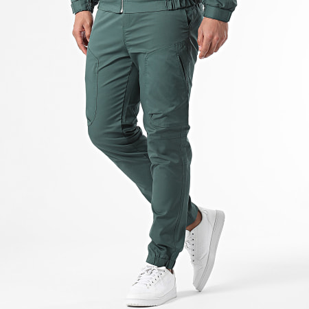 Frilivin - Conjunto de chaqueta con capucha y cremallera y pantalón cargo verde oscuro