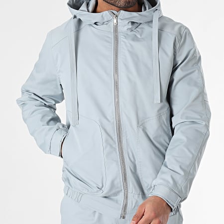 Frilivin - Conjunto de chaqueta gris con capucha y cremallera y pantalón cargo