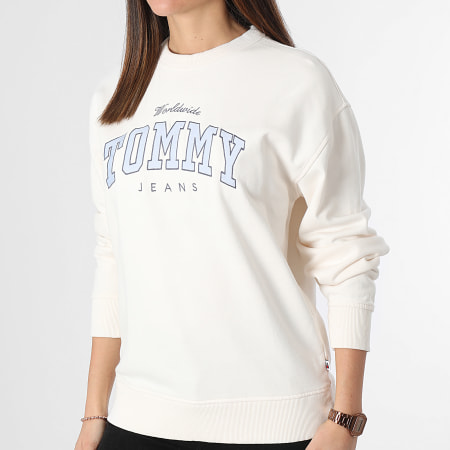Tommy Jeans - Sudadera Varsity Luxe de cuello redondo para mujer 7339 Beige