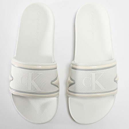 Calvin Klein - Claquettes Carro Deslizante En 0862 Blanco Brillante Blanco Crema