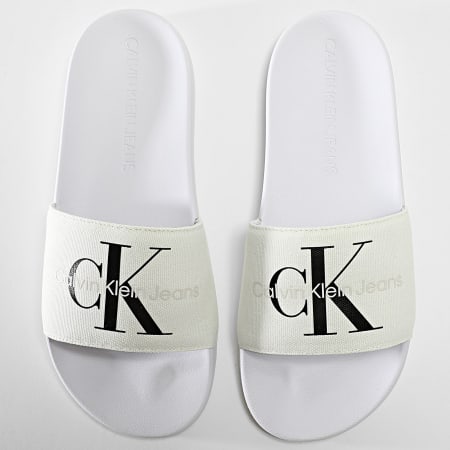 Calvin Klein - Chanclas Monogram 0103 Mujer Blanco Brillante Negro