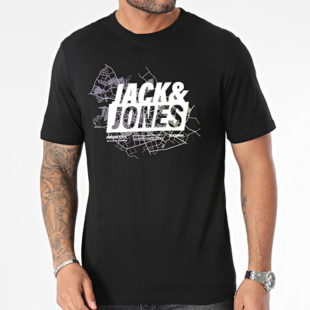 Jack And Jones - Maglietta con logo della mappa nero