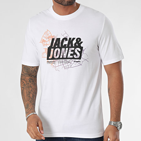 Jack And Jones - Maglietta con logo della mappa, bianco