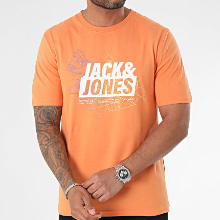 Jack And Jones - Maglietta con logo della mappa arancione