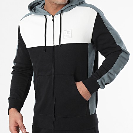 Champion - Felpa con cappuccio e zip e pantaloni da jogging 219778 Set nero grigio bianco