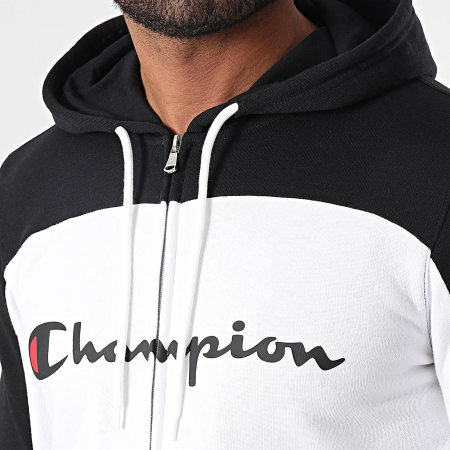 Champion - Felpa con cappuccio e zip e pantaloni da jogging 219943 Set nero bianco grigio erica