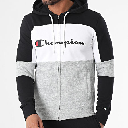 Champion - Felpa con cappuccio e zip e pantaloni da jogging 219943 Set nero bianco grigio erica