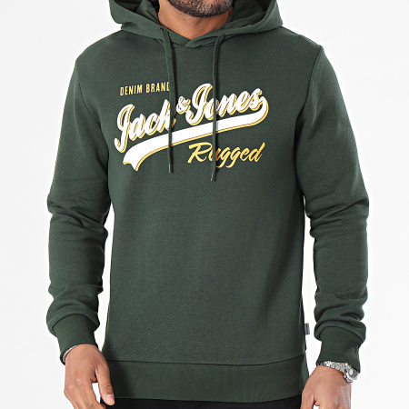 Jack And Jones - Felpa con cappuccio con logo verde scuro