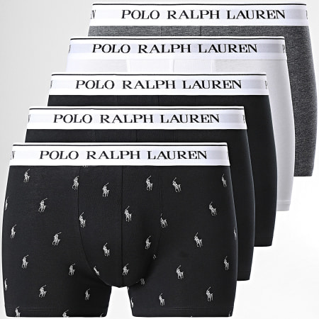 Polo Ralph Lauren - Lot De 5 Boxers Blanc Gris Chiné Noir