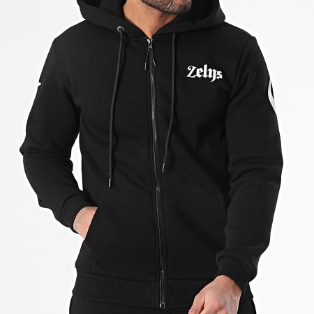 Zelys Paris - Set di pantaloni da jogging e felpa con zip nera Costa