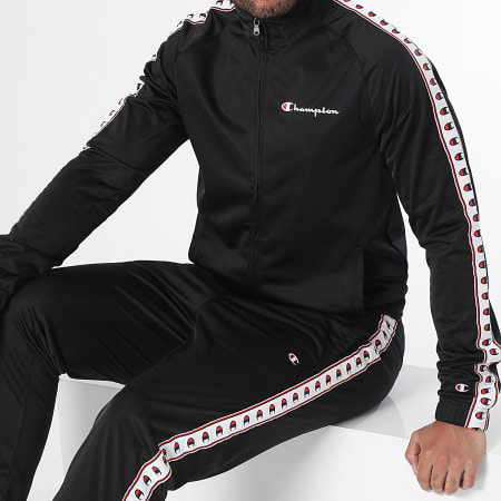 Champion - Conjunto de chaqueta negra con cremallera y pantalón de chándal 219784
