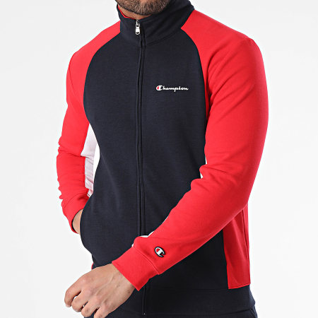 Champion - 219944 Set giacca e pantaloni da jogging con cerniera bianca e rossa della marina
