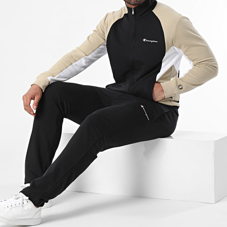 Champion - Conjunto de chaqueta con cremallera y pantalón de jogging 219944 Negro Beige Blanco