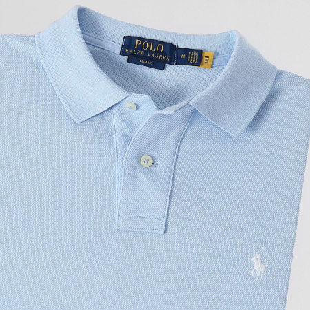 Polo Ralph Lauren - Polo Manches Courtes Slim Coton Piqué Bleu Ciel