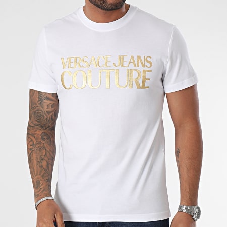 Versace Jeans Couture - Tee Shirt Logo Thick Foil 76GAHT00-CJ00T Blanc Doré