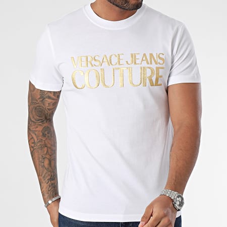 Versace Jeans Couture - Maglietta con logo in lamina spessa 76GAHT00-CJ00T Oro bianco