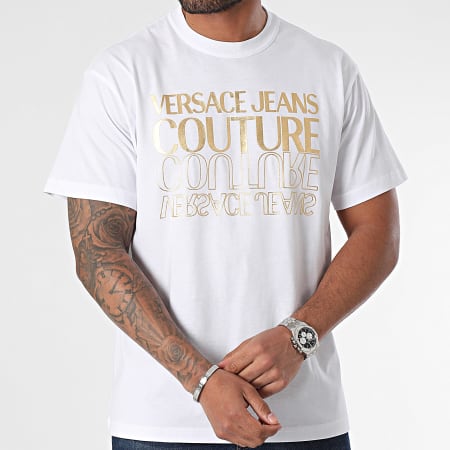 Versace Jeans Couture - Tee Shirt Upsidedown Gold 76GAHT10-CJ00T Blanc Doré