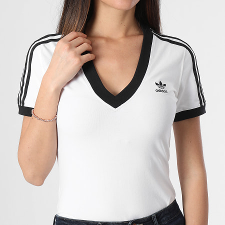 Adidas Originals - Maglietta donna 3 Stripes con scollo a V IR8114 Bianco