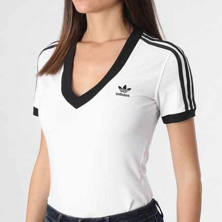 Adidas Originals - Camiseta 3 Rayas Cuello V Mujer IR8114 Blanco