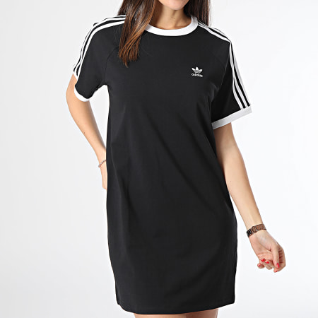 Adidas Originals - Vestido Camisa a Rayas Mujer 3 Rayas IU2534 Negro