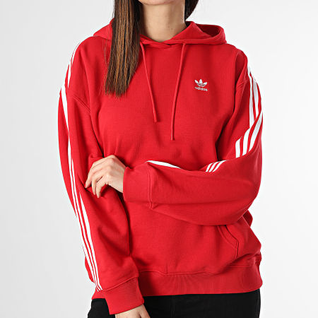 Adidas Originals - Sweat Capuche Oversize A Bandes Femme 3 Stripes IN8397 Rouge