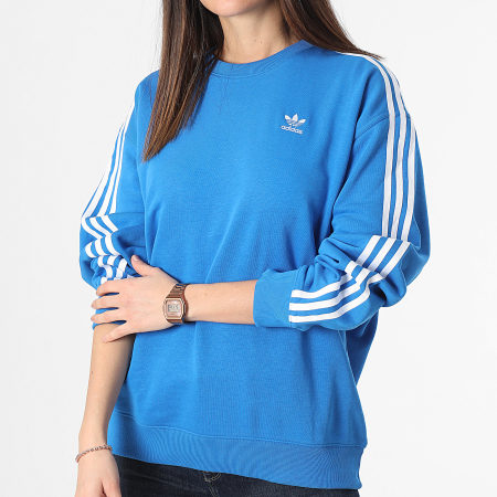 Adidas Originals - Sudadera 3 Rayas Cuello Redondo Mujer IN8488 Azul
