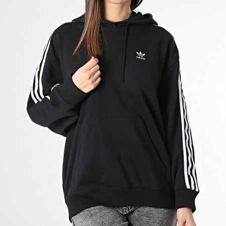 Adidas Originals - Felpa con cappuccio oversize da donna con strisce 3 strisce IU2418 Nero