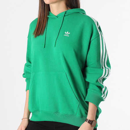 Adidas Originals - Sudadera con capucha oversize 3 rayas para mujer IN8398 Verde