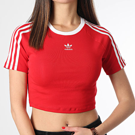 Adidas Originals - Tee Shirt Crop Femme 3 Stripes Baby IP0665 Rouge