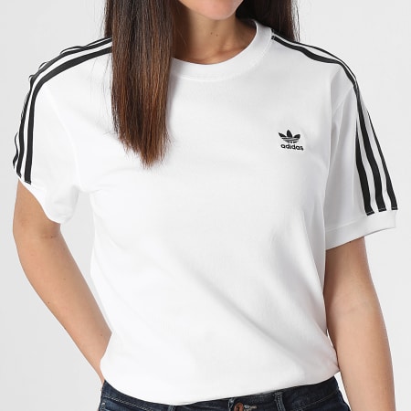 Adidas Originals - Tee Shirt A Bandes Femme 3 Stripes IR8051 Blanc