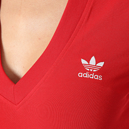Adidas Originals - Tee Shirt Col V A Bandes Femme 3 Stripes IR8116 Rouge