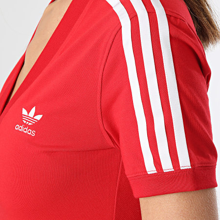 Adidas Originals - Camiseta de mujer 3 rayas cuello pico IR8116 Rojo