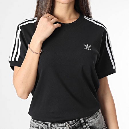 Adidas Originals - Tee Shirt A Bandes Femme 3 Stripes IU2420 Noir