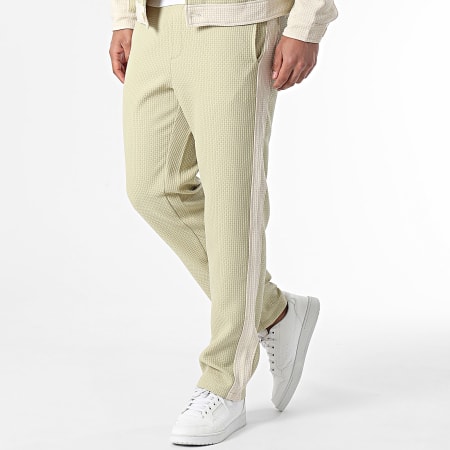 Frilivin - Set giacca e pantaloni da jogging a righe verde chiaro beige