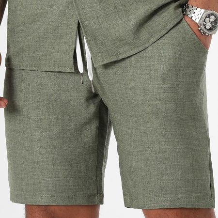 LBO - Camisa de manga corta y pantalón corto efecto lino 0918 Caqui Verde Calentado