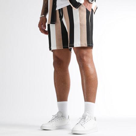 LBO - Set camicia a righe e pantaloncini da jogging nero bianco beige 0919