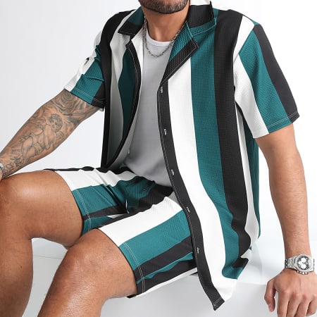 LBO - Camicia a maniche corte e pantaloncini da jogging a righe 0920 Set nero bianco verde