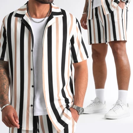 LBO - Camicia a maniche corte e pantaloncini da jogging a righe 0921 Set nero bianco beige