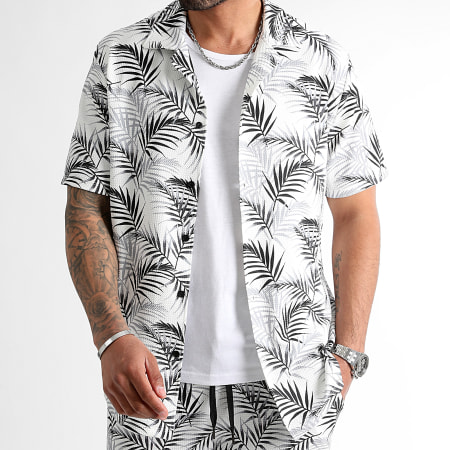 LBO - Camisa de manga corta con estampado tropical y pantalón corto 0922 Blanco