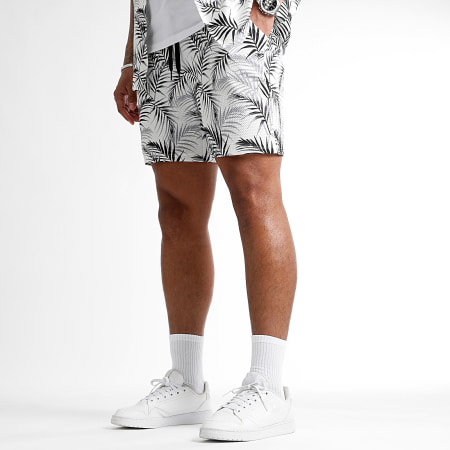 LBO - Camicia a maniche corte con stampa tropicale e pantaloncini da jogging 0922 Bianco