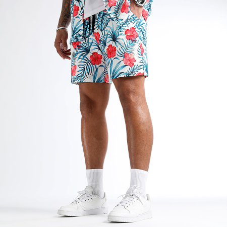LBO - Camicia a maniche corte e pantaloncini da jogging con stampa floreale 0924 Set bianco blu rosso