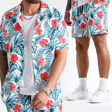 LBO - Camicia a maniche corte e pantaloncini da jogging con stampa floreale 0924 Set bianco blu rosso