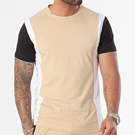 Zayne Paris  - Ensemble Tee Shirt Et Short Jogging A Bandes Beige