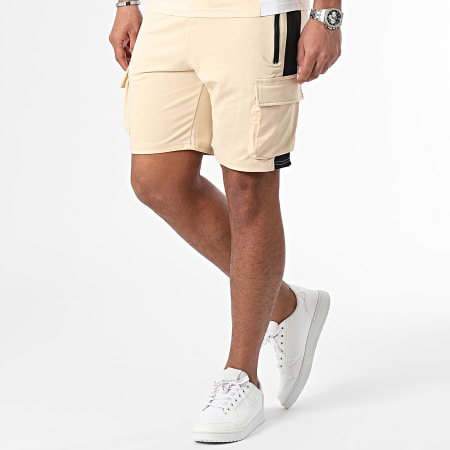 Zayne Paris  - Conjunto de camiseta de rayas beige y pantalón corto de jogging