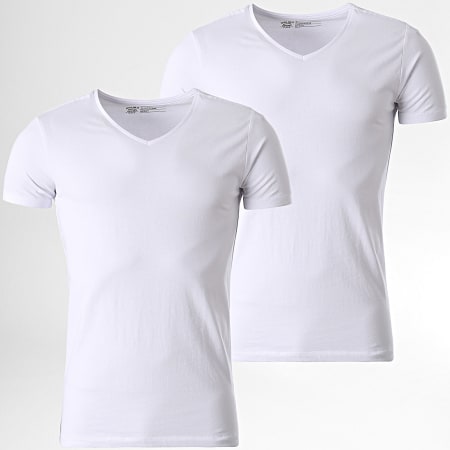 Petrol Industries - Lot De 2 Tee Shirts Col V Slim Vlycra Blanc