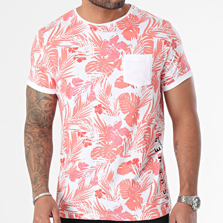 La Maison Blaggio - Maglietta con tasca floreale in corallo bianco