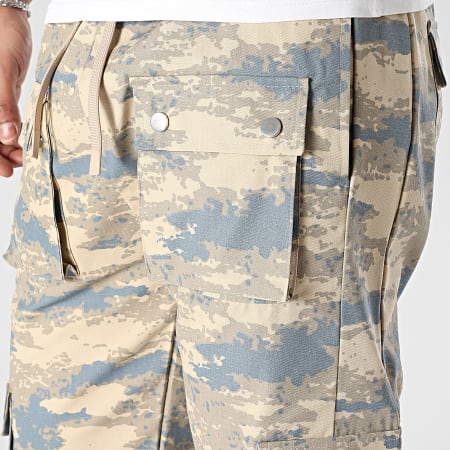 ADJ - Pantalon Cargo Camouflage Beige Bleu