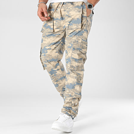 ADJ - Pantalon Cargo Camouflage Beige Bleu